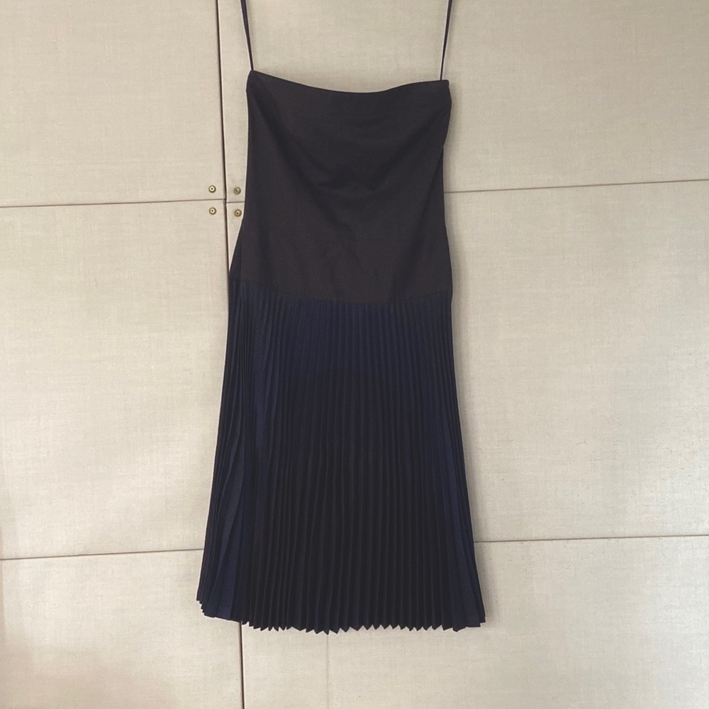 Vintage DKNY strapless pleated wool midi dress